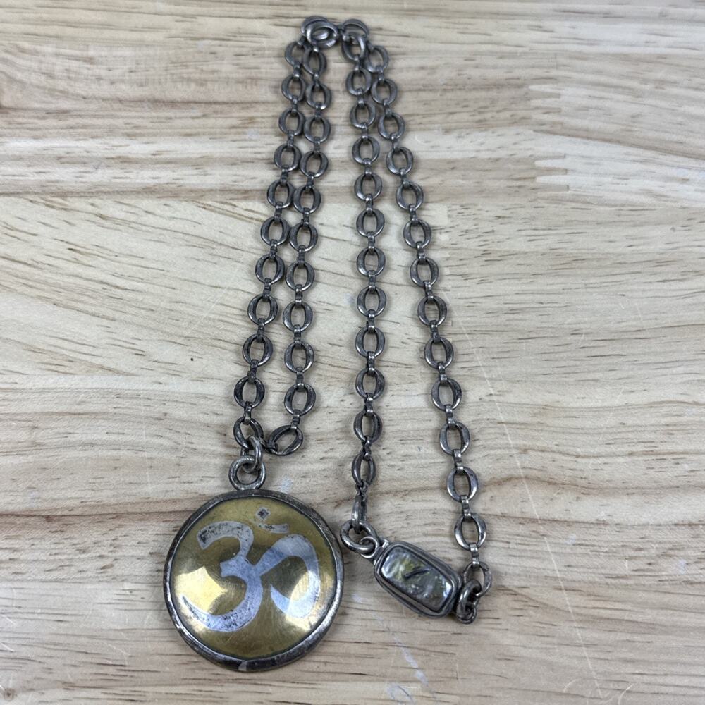 RARE LARGE VINTAGE STERLING SILVER OM PENDANT CHAIN NECKLACE